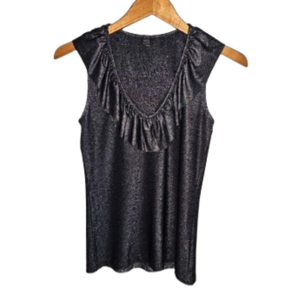 Only Hearts Helena Stuart Metallic Shimmer Ruffle Tank Top L